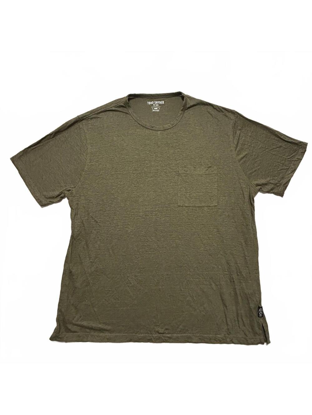 Todd Snyder Short Sleeve Blank Linen Pocket T-Shirt Size Large Olive Minimalist